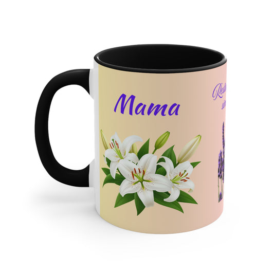 Personalized Memorial Flower Mug — Resting in Love Eternal (11oz Accent Mug)
