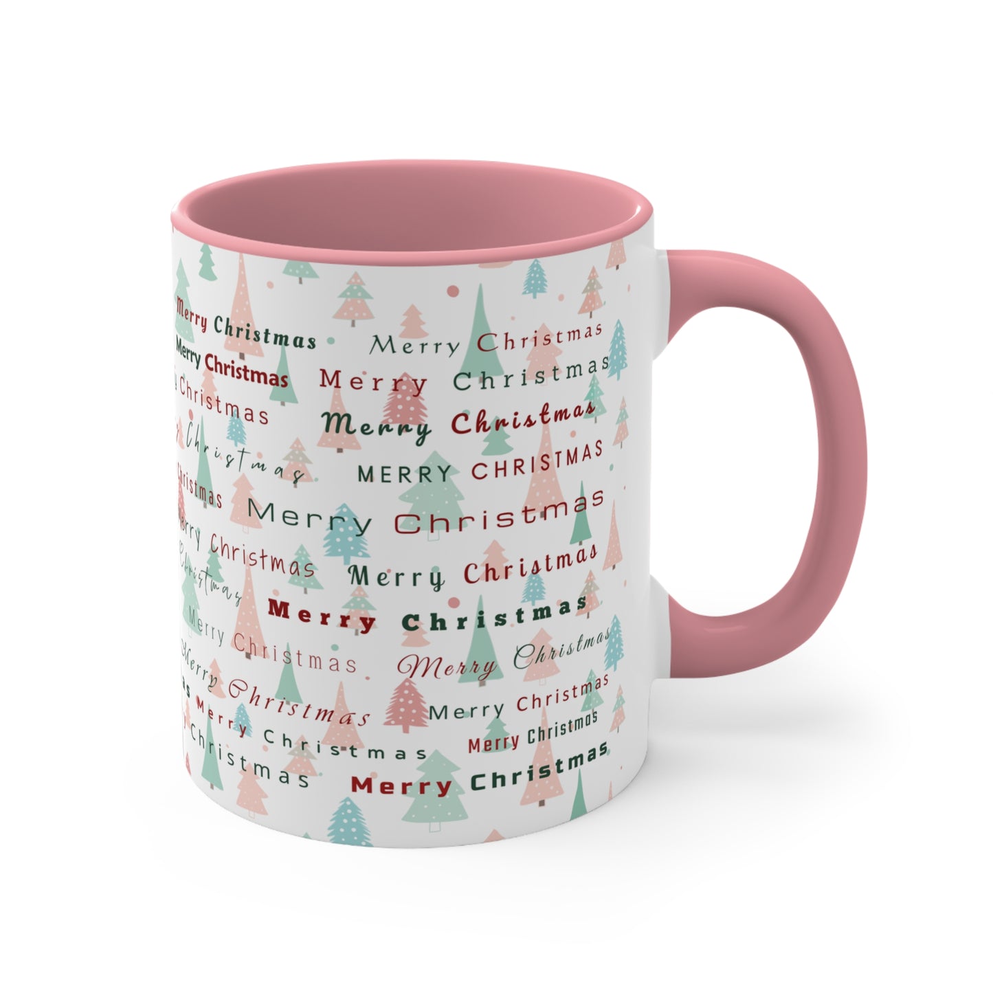 Christmas Trees Pattern Mug — 'Merry Christmas' Accent 11oz
