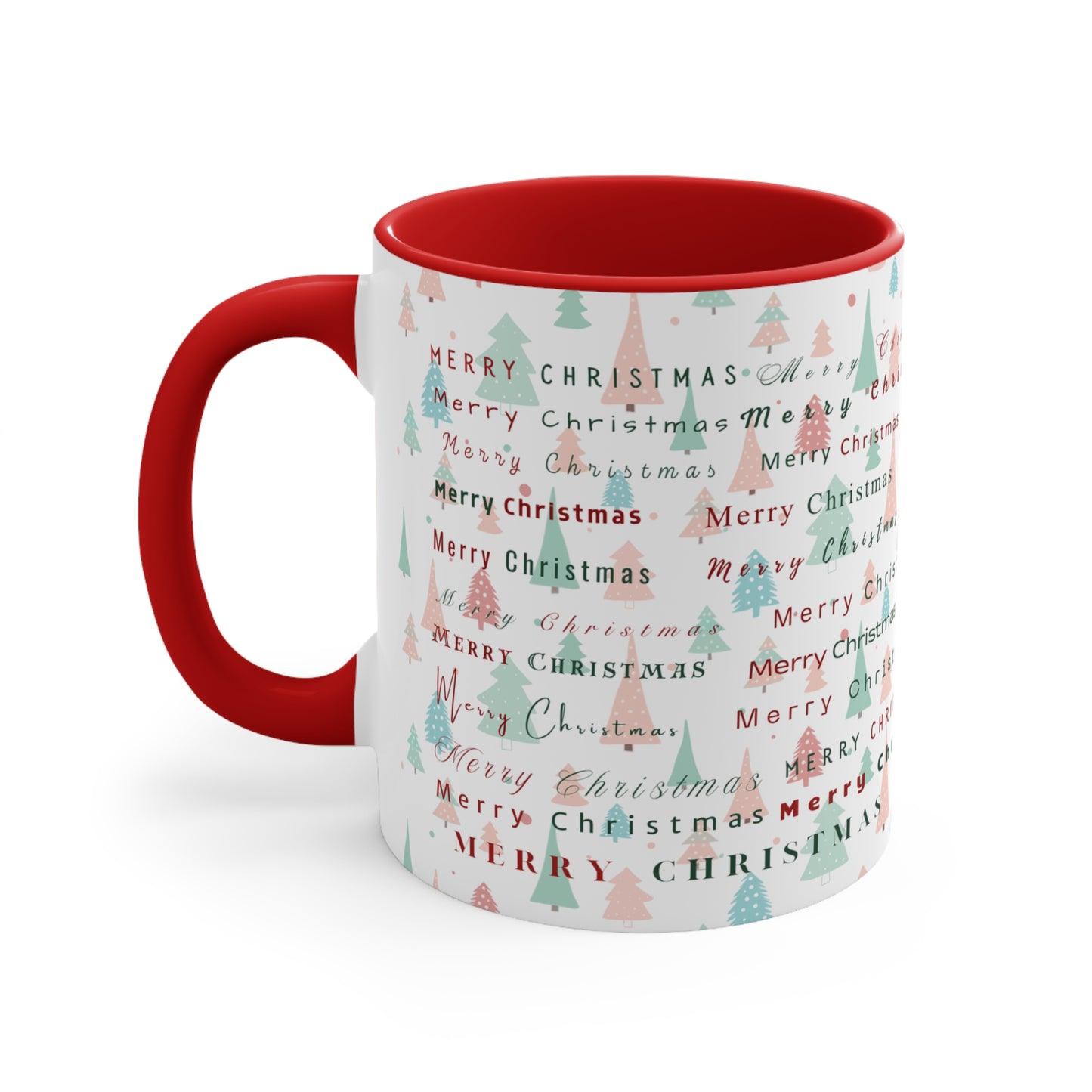 Christmas Trees Pattern Mug — 'Merry Christmas' Accent 11oz