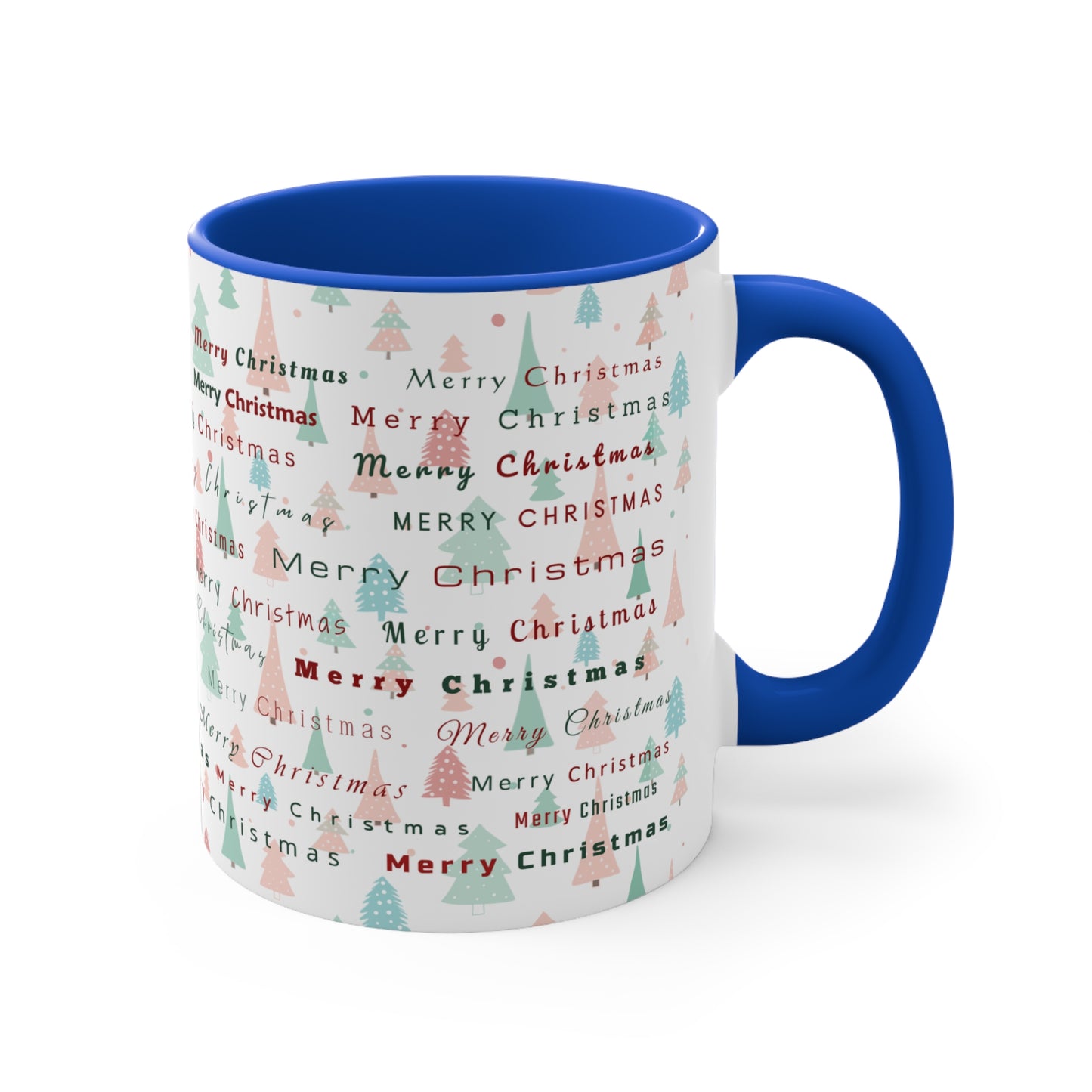 Christmas Trees Pattern Mug — 'Merry Christmas' Accent 11oz