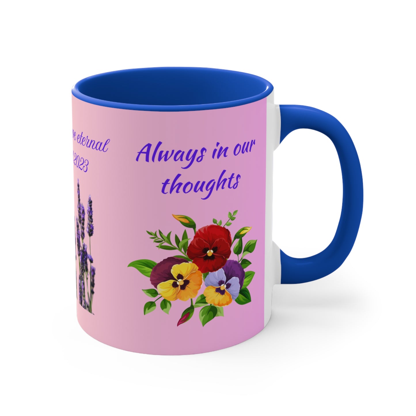 Personalized Memorial Flower Mug — Resting in Love Eternal (11oz Accent Mug)