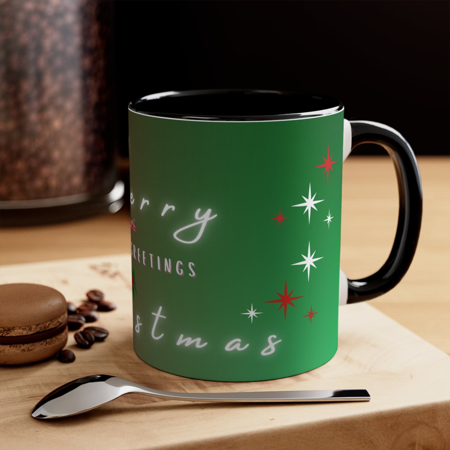 Merry Christmas Color Accent Mug — Seasonal Greetings 11oz
