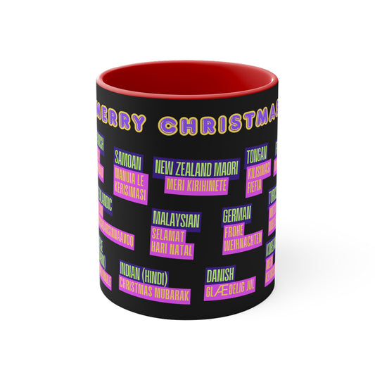 Merry Christmas Translations Mug — Multilingual Holiday Coffee Cup (11oz)