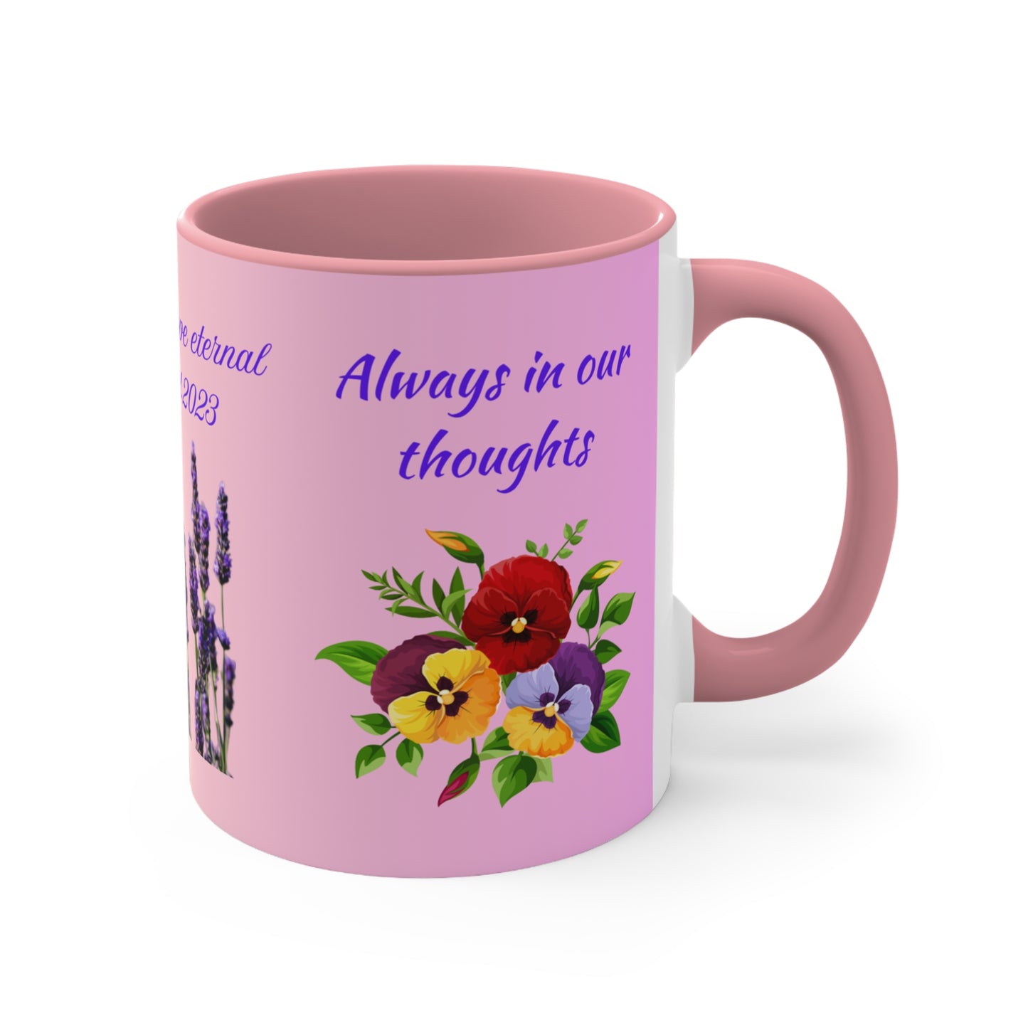 Personalized Memorial Flower Mug — Resting in Love Eternal (11oz Accent Mug)