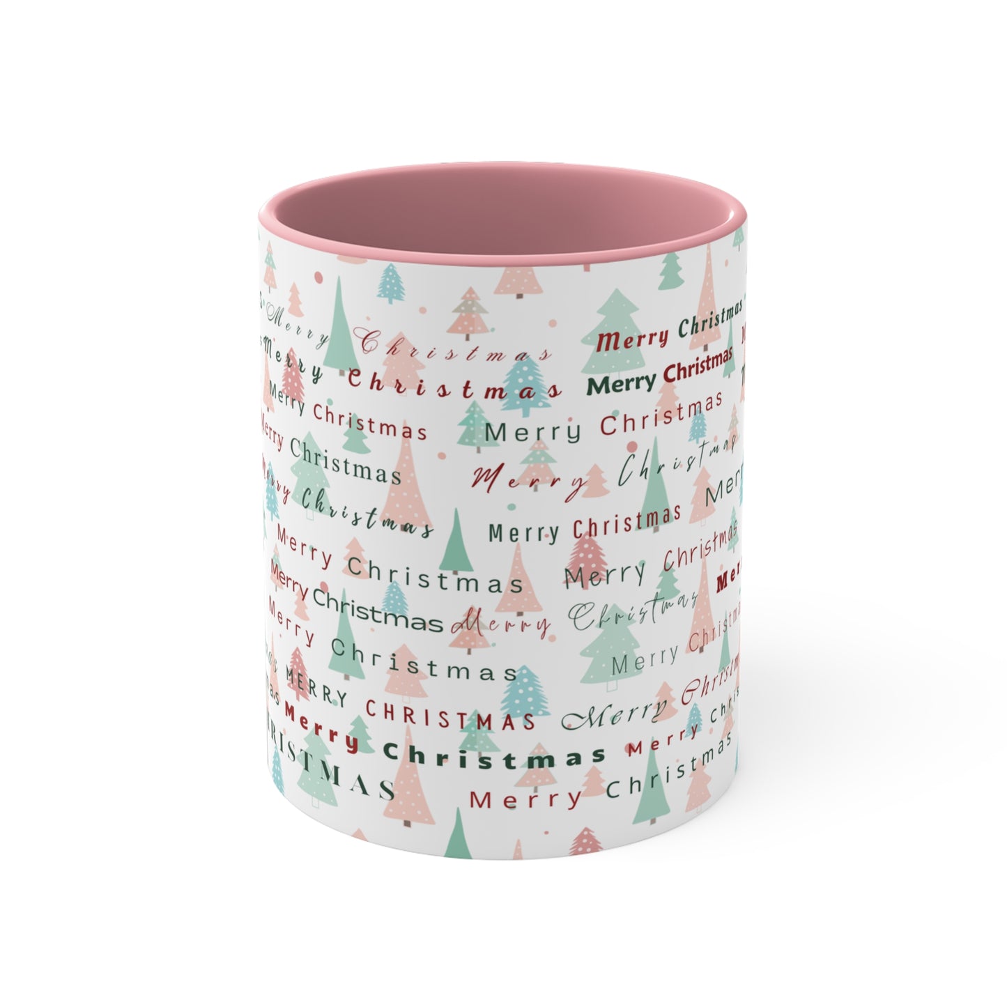Christmas Trees Pattern Mug — 'Merry Christmas' Accent 11oz
