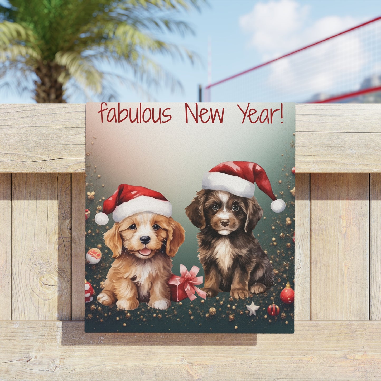 Festive Dog-Themed Beach Towel for Holiday Celebrations