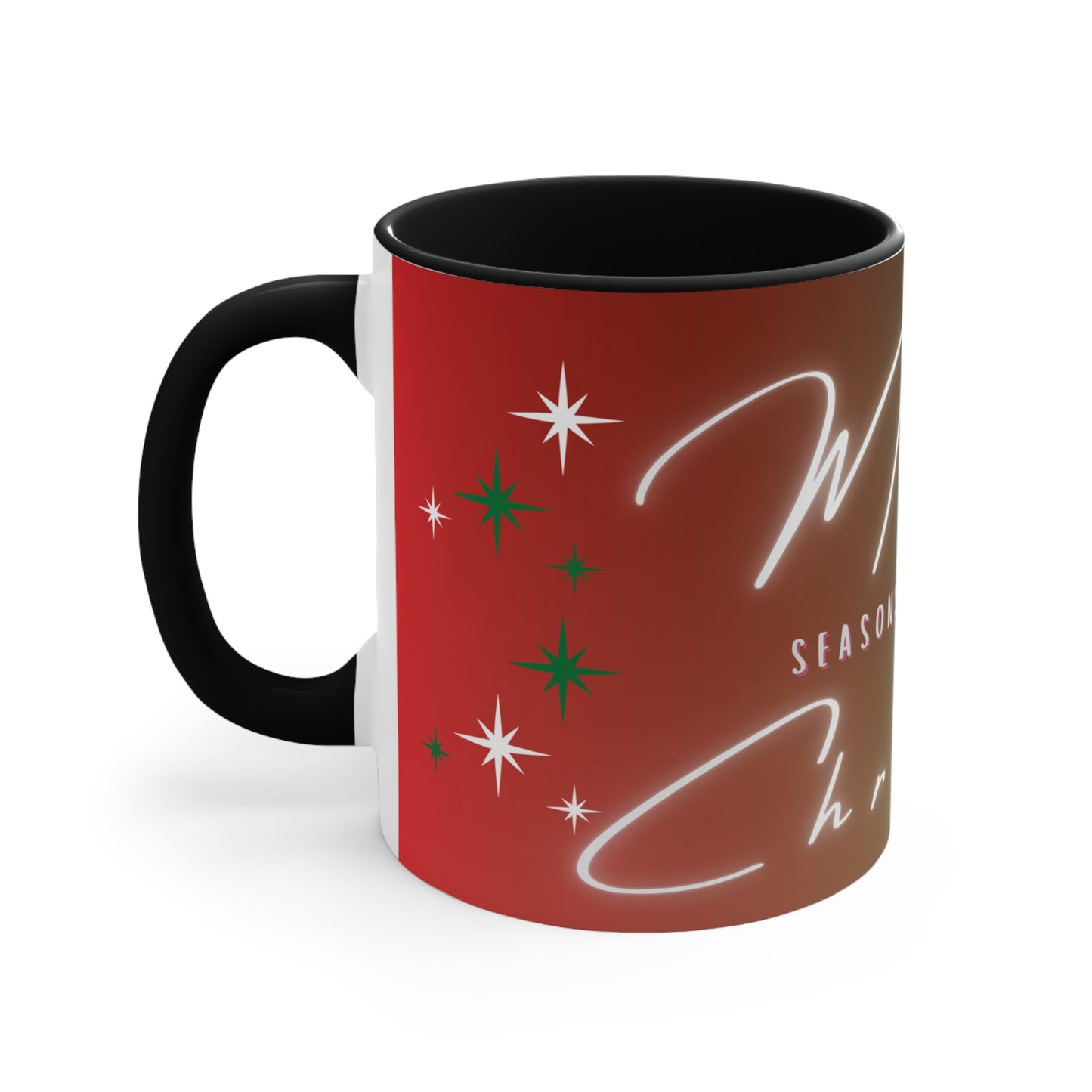 Merry Christmas Color Accent Mug — Seasonal Greetings 11oz