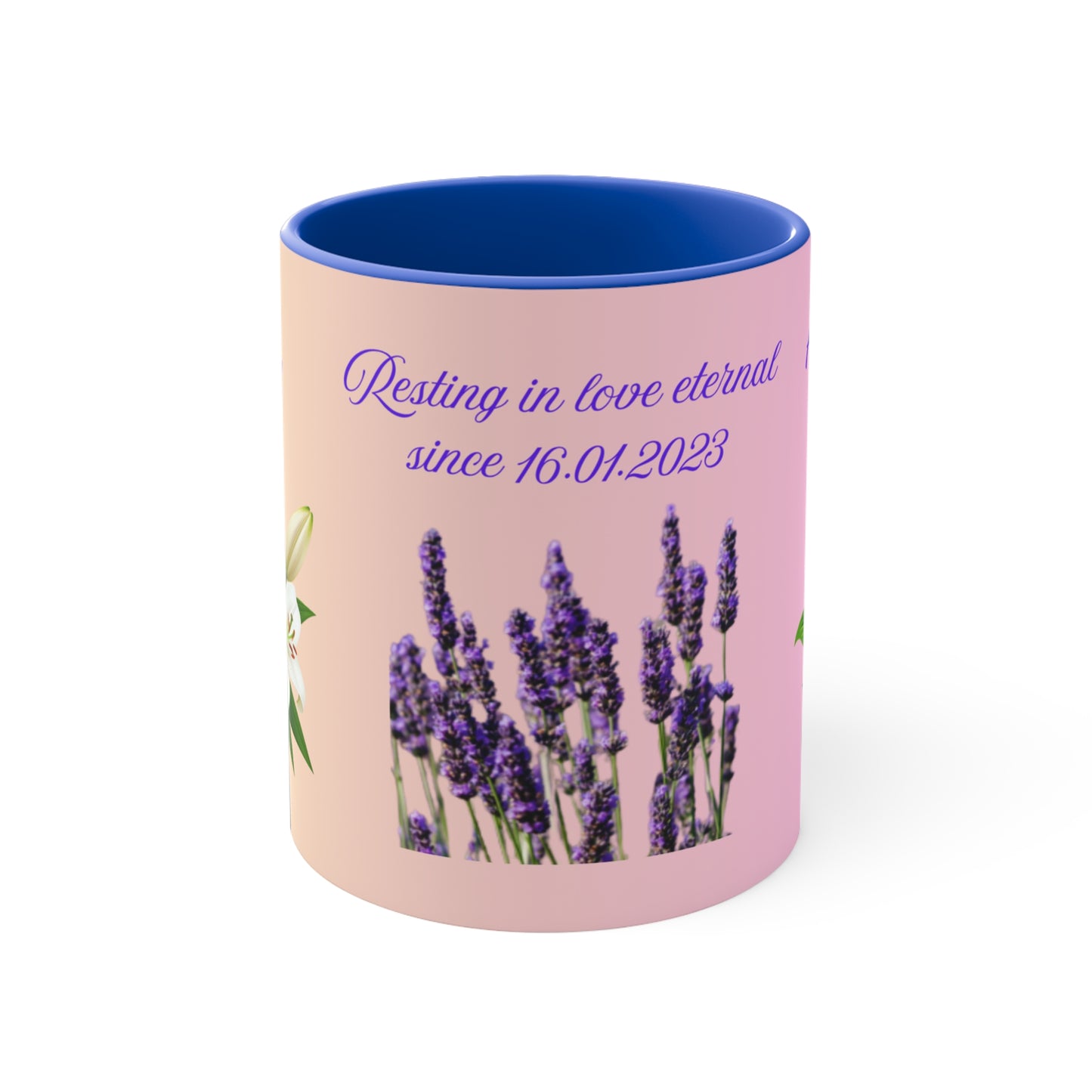 Personalized Memorial Flower Mug — Resting in Love Eternal (11oz Accent Mug)