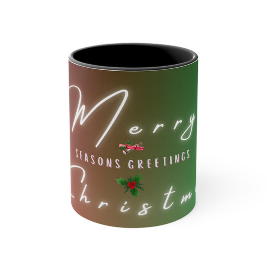 Merry Christmas Color Accent Mug — Seasonal Greetings 11oz