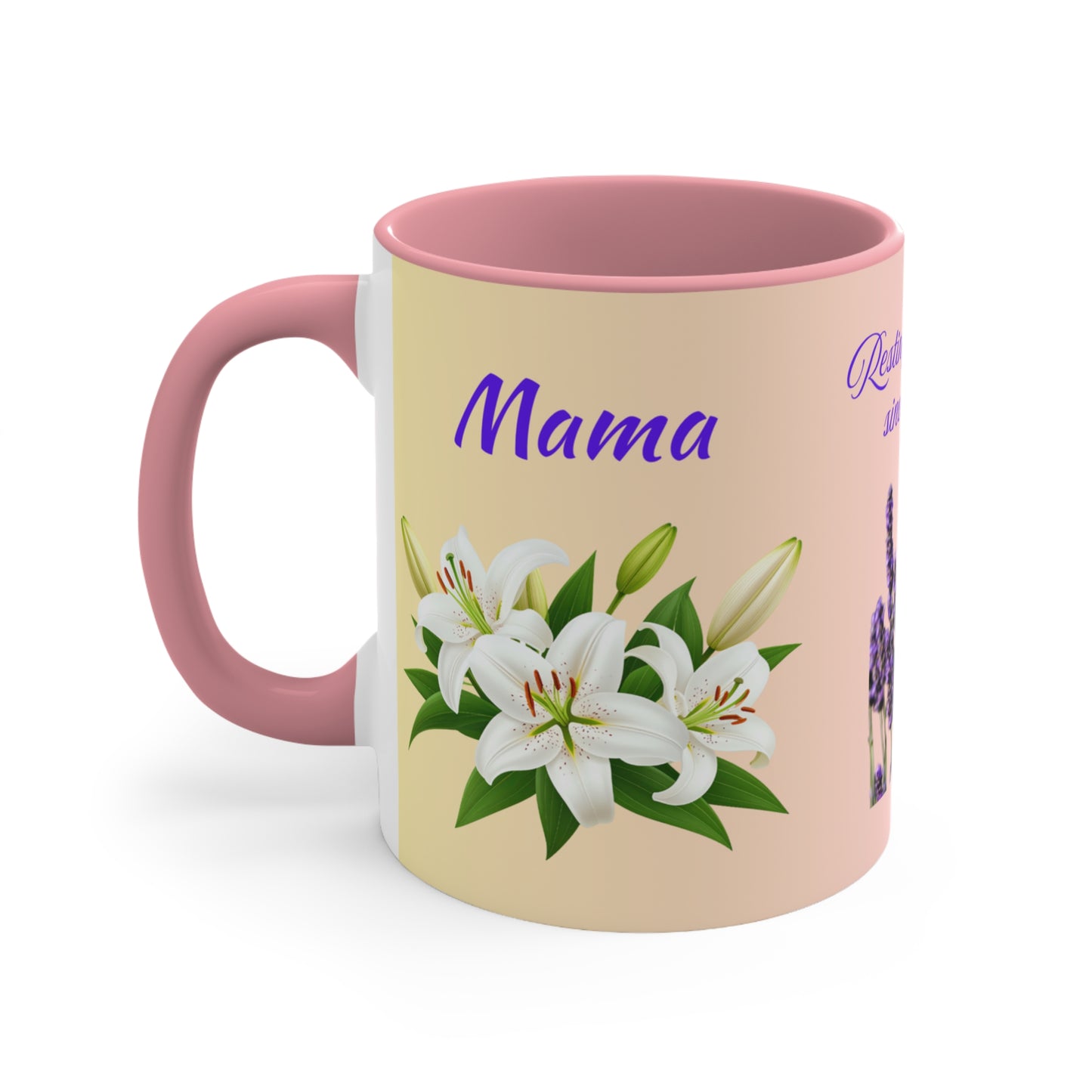 Personalized Memorial Flower Mug — Resting in Love Eternal (11oz Accent Mug)