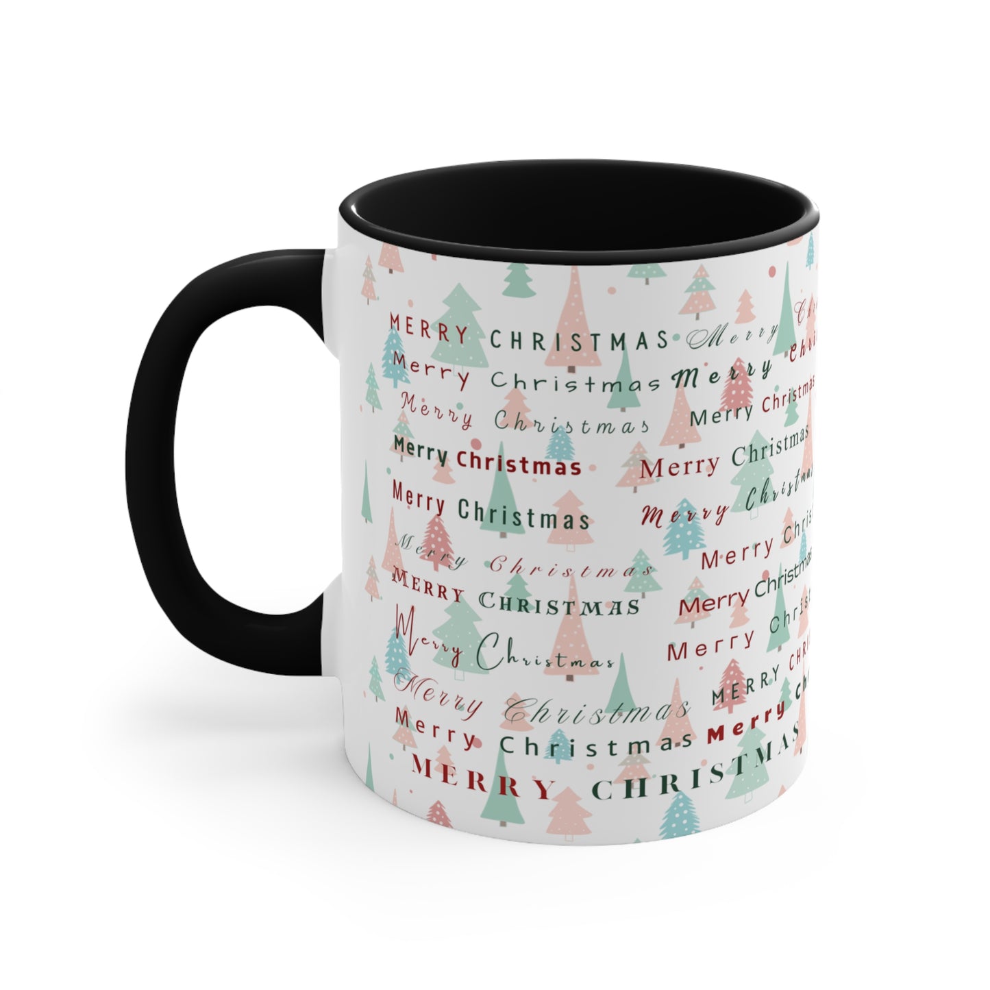 Christmas Trees Pattern Mug — 'Merry Christmas' Accent 11oz