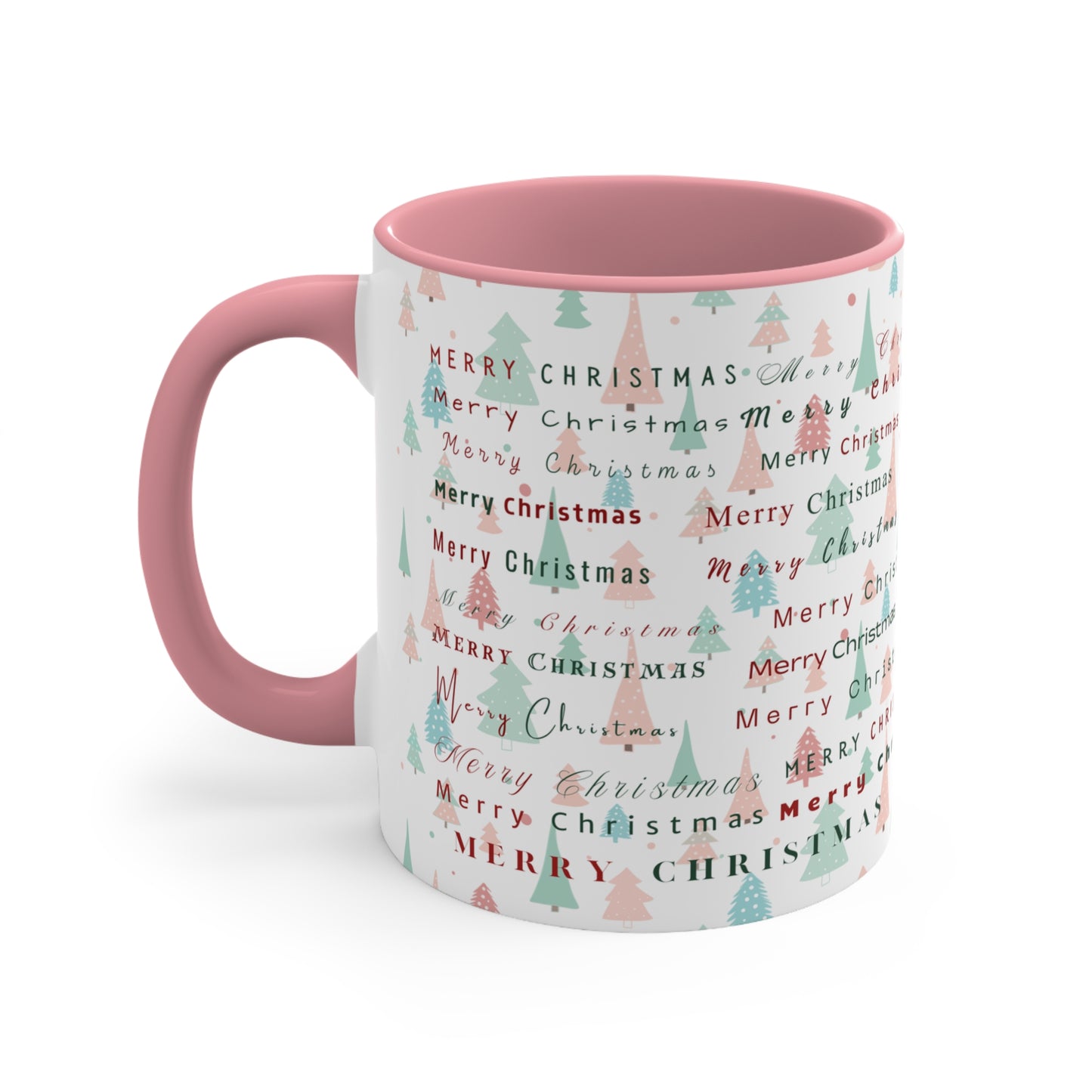 Christmas Trees Pattern Mug — 'Merry Christmas' Accent 11oz