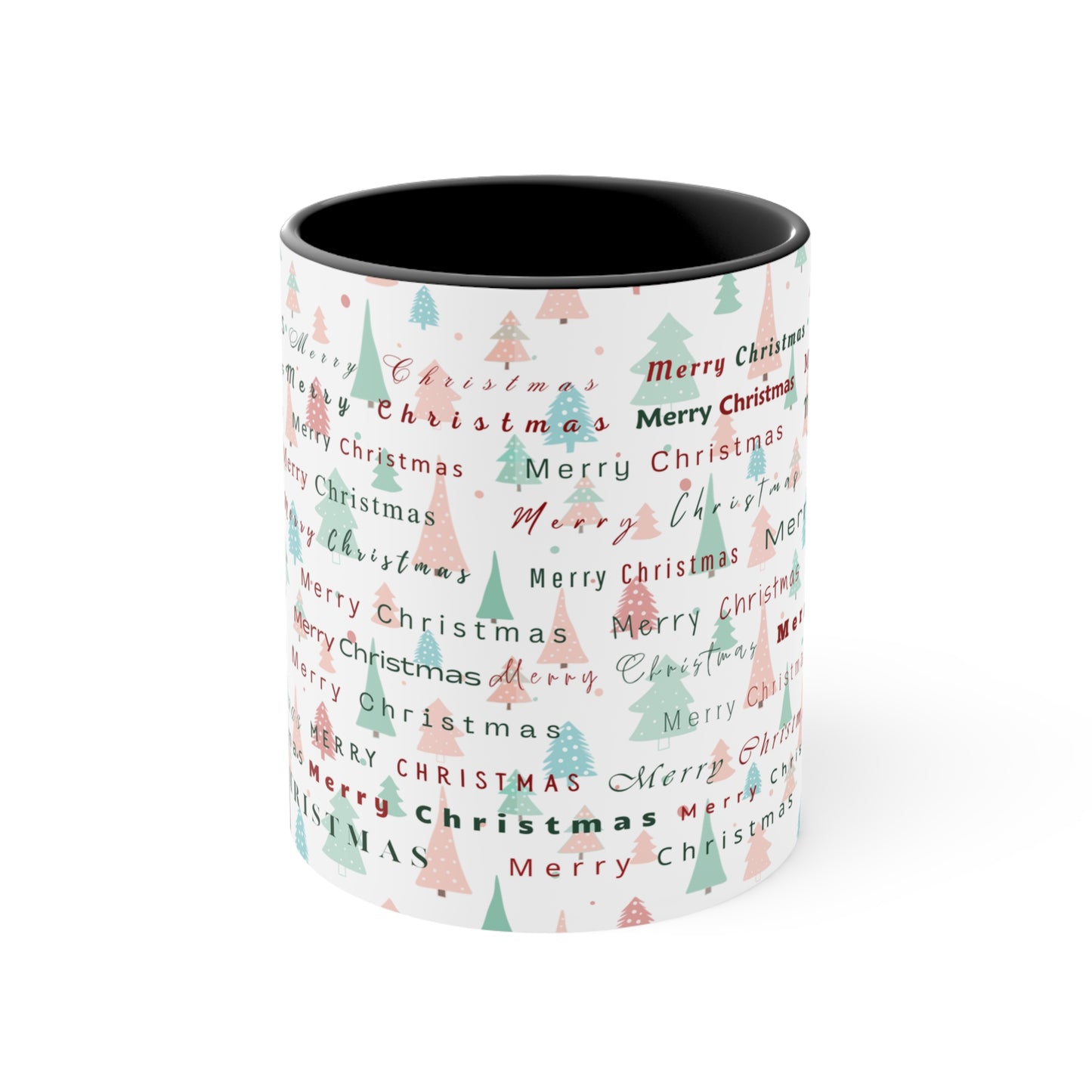 Christmas Trees Pattern Mug — 'Merry Christmas' Accent 11oz