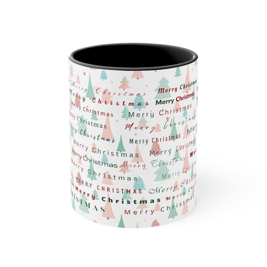 Christmas Trees Pattern Mug — 'Merry Christmas' Accent 11oz
