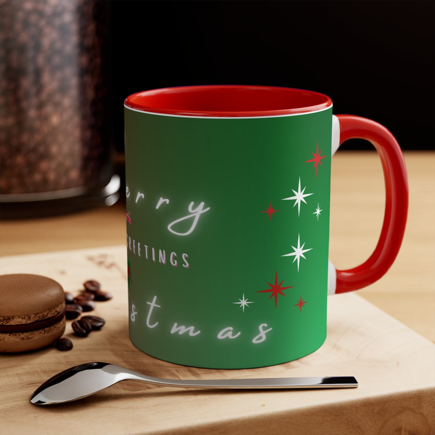 Merry Christmas Color Accent Mug — Seasonal Greetings 11oz