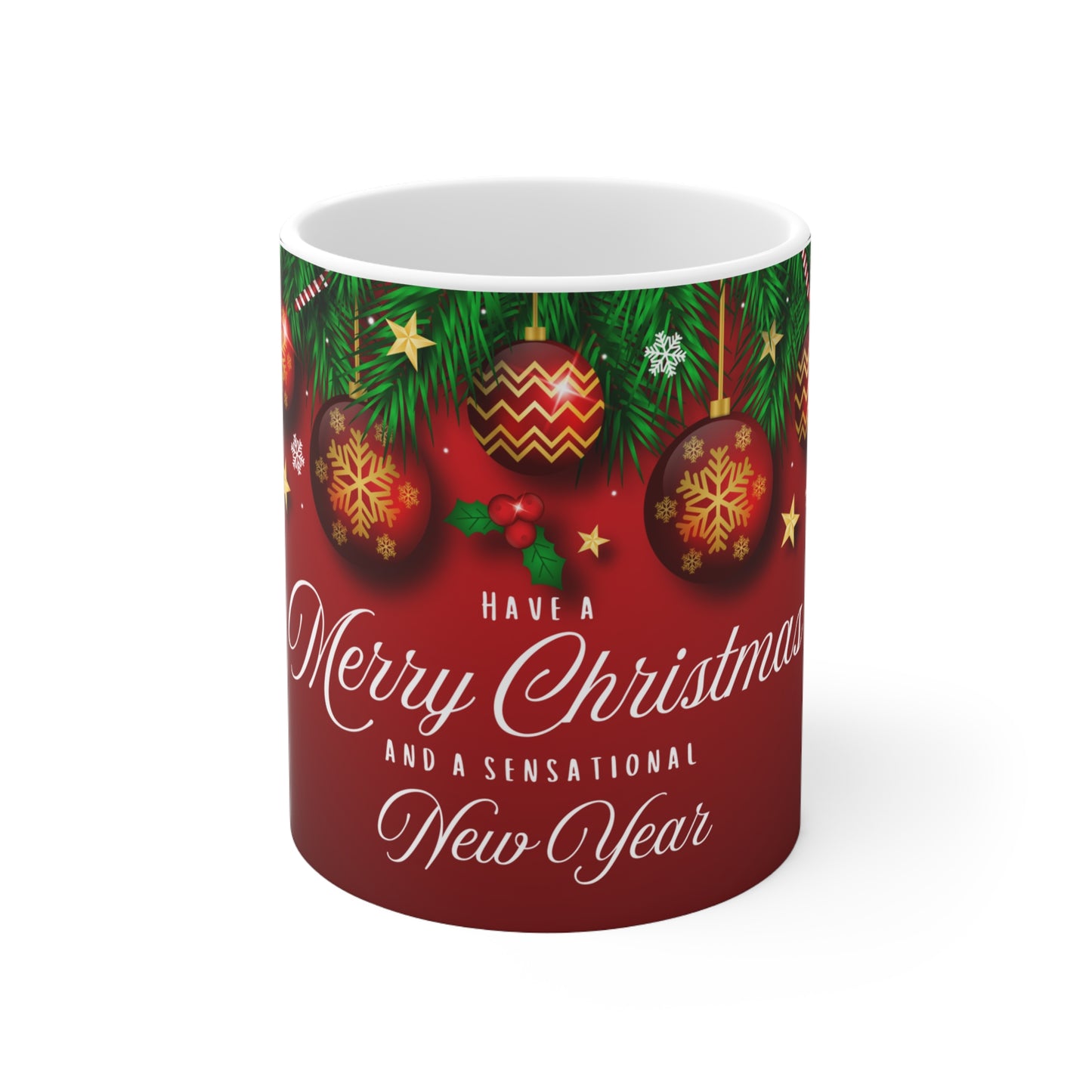 Christmas Ornament Garland Mug - Ceramic Coffee Cup (11oz)