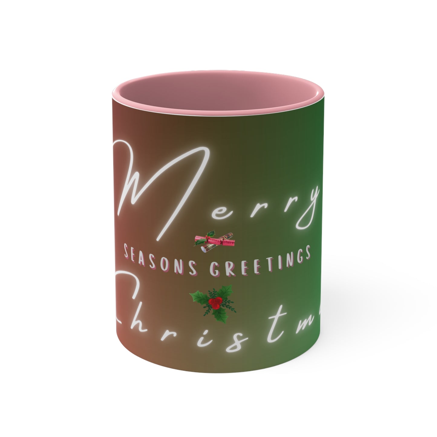 Merry Christmas Color Accent Mug — Seasonal Greetings 11oz