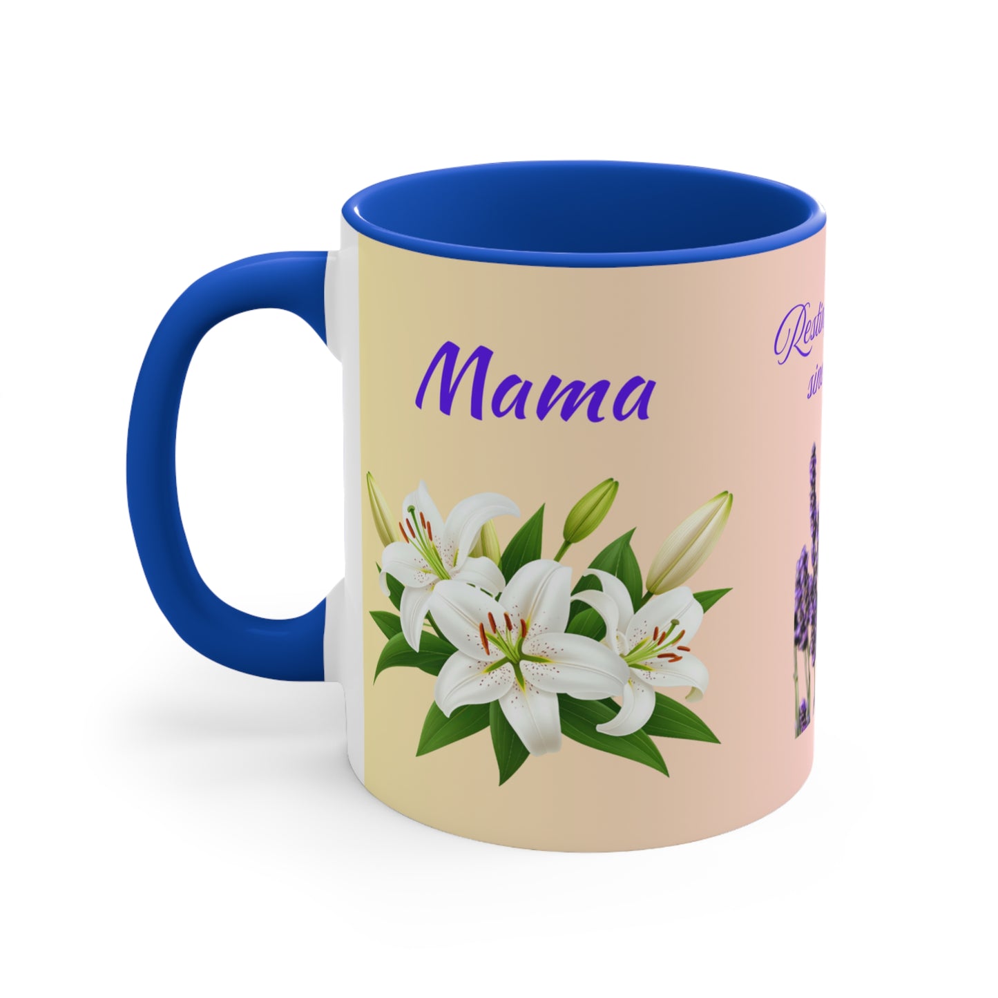 Personalized Memorial Flower Mug — Resting in Love Eternal (11oz Accent Mug)