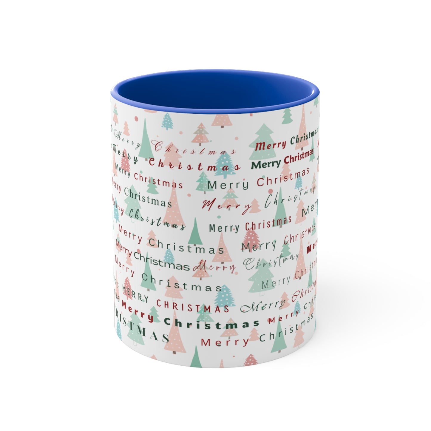 Christmas Trees Pattern Mug — 'Merry Christmas' Accent 11oz