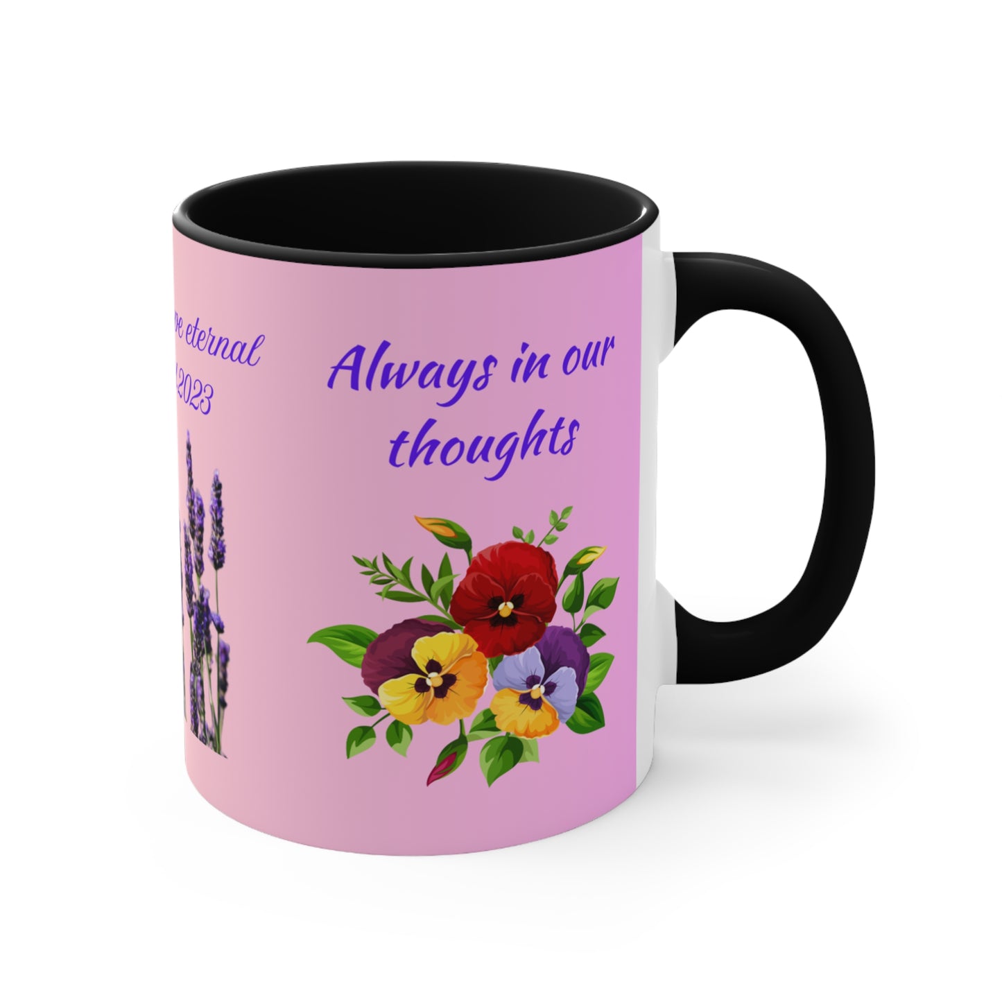 Personalized Memorial Flower Mug — Resting in Love Eternal (11oz Accent Mug)