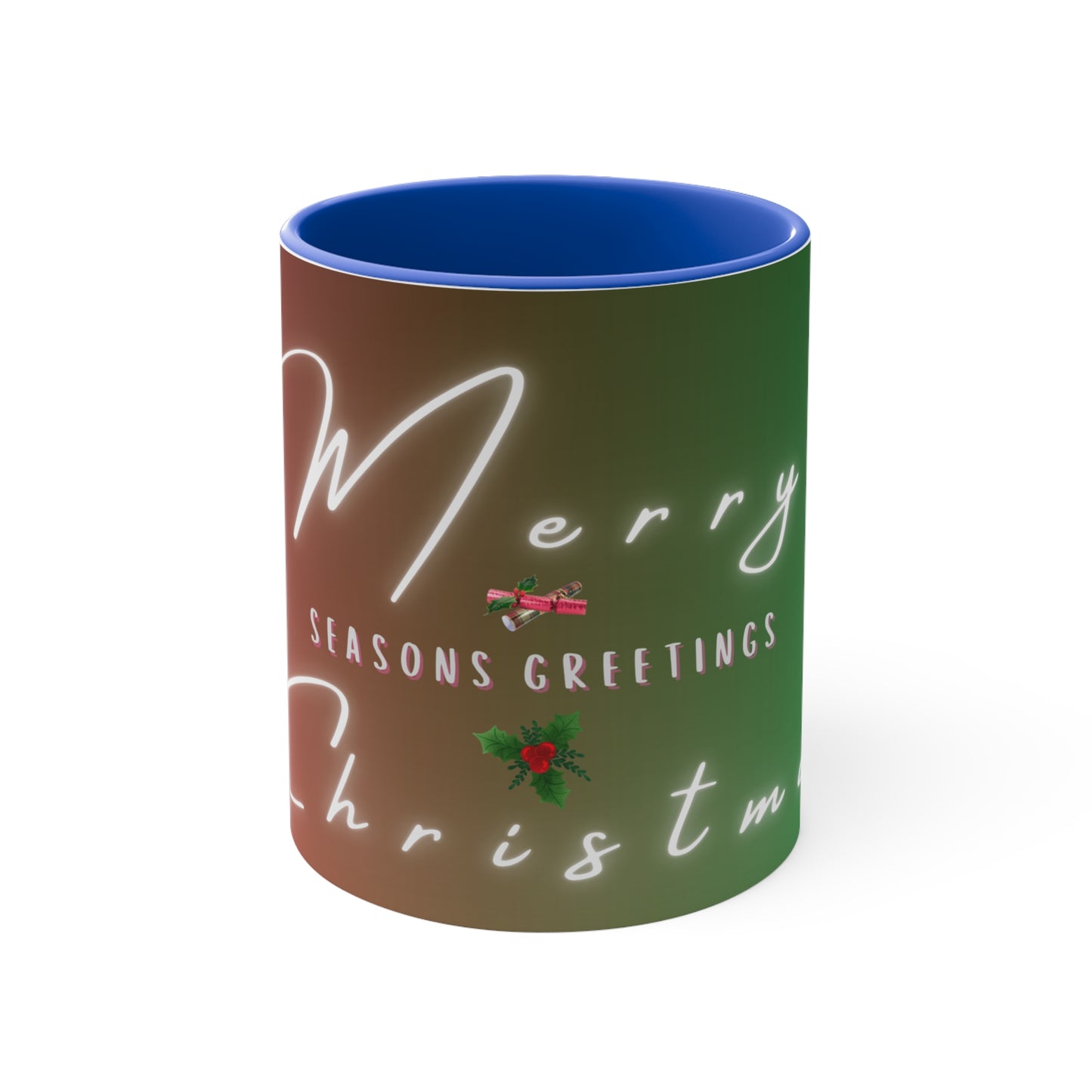 Merry Christmas Color Accent Mug — Seasonal Greetings 11oz