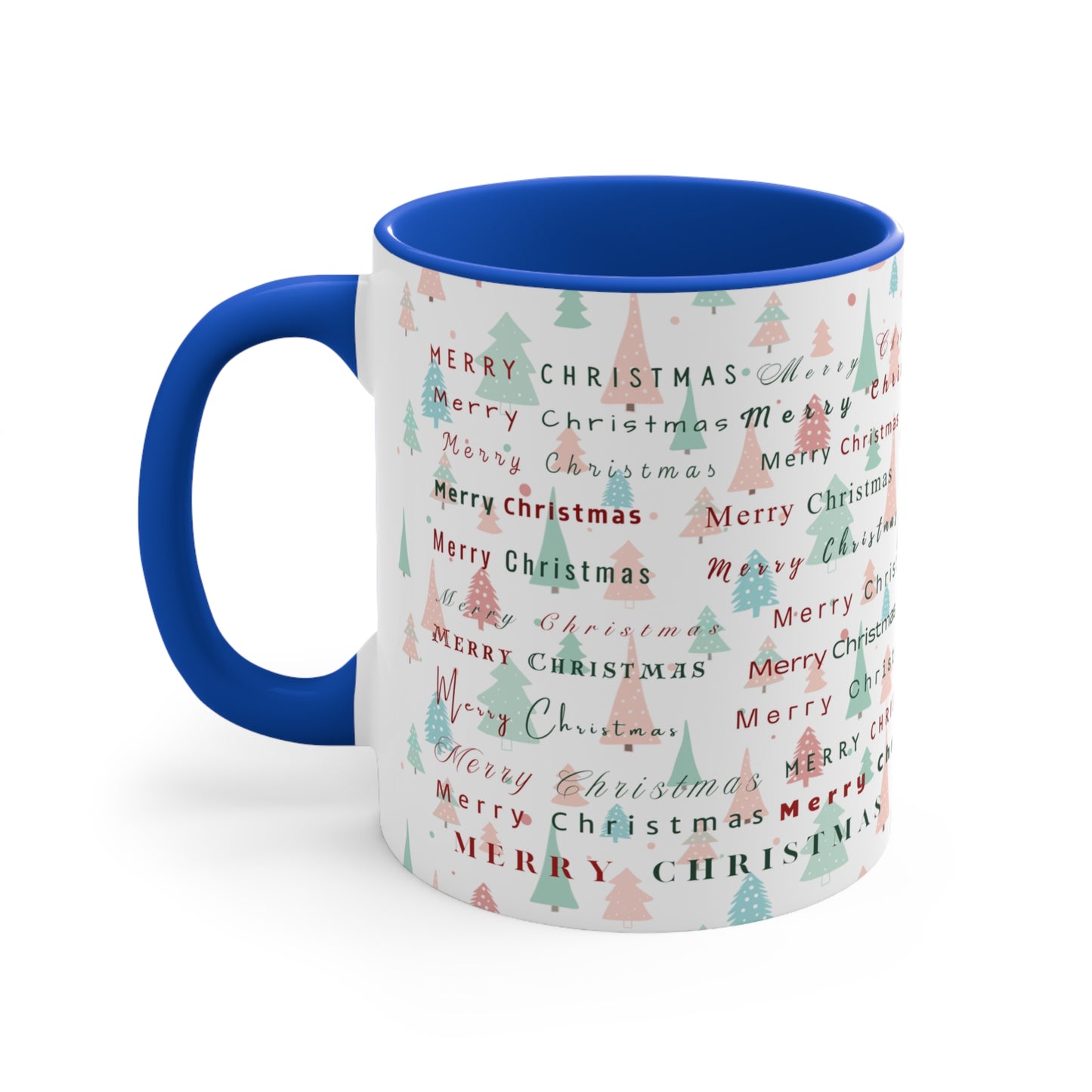 Christmas Trees Pattern Mug — 'Merry Christmas' Accent 11oz