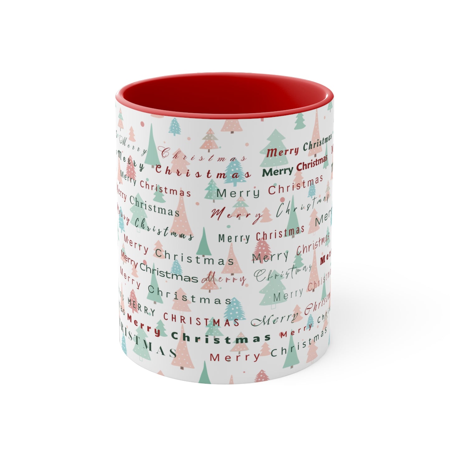 Christmas Trees Pattern Mug — 'Merry Christmas' Accent 11oz