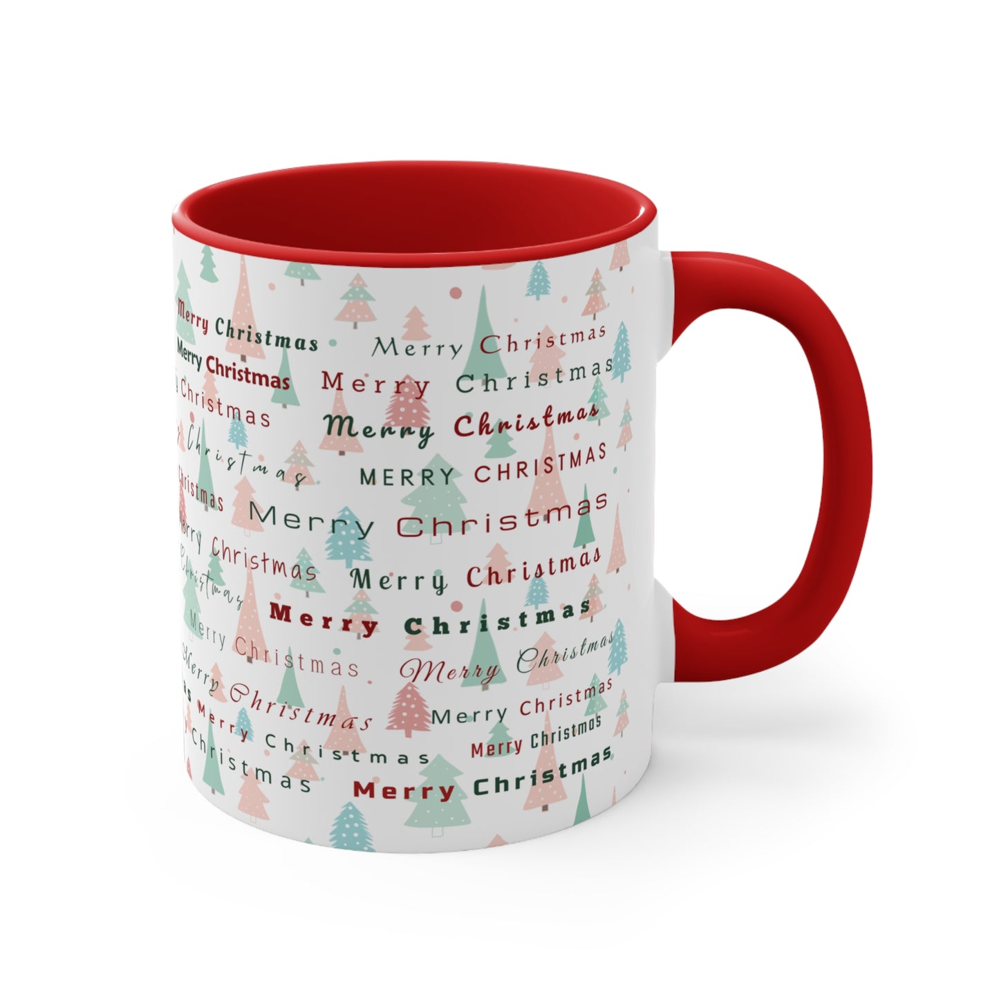 Christmas Trees Pattern Mug — 'Merry Christmas' Accent 11oz