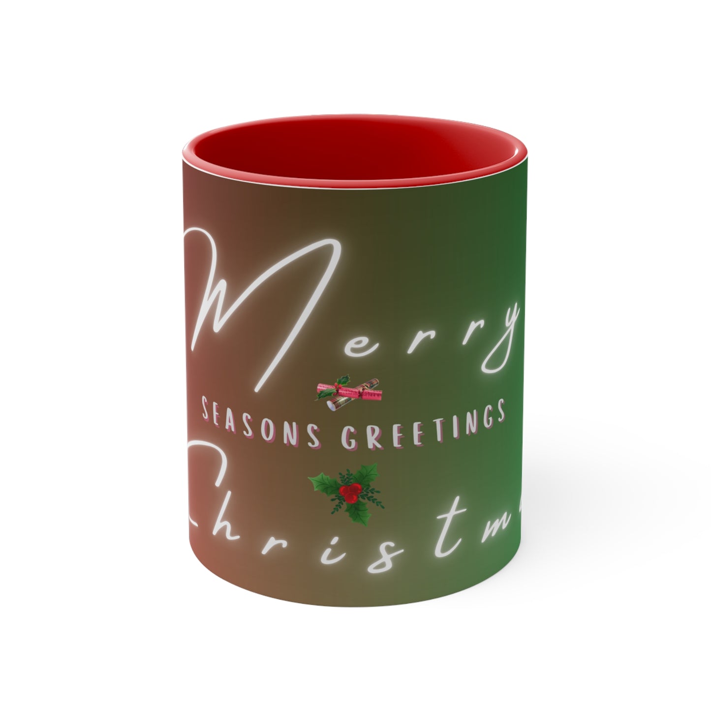 Merry Christmas Color Accent Mug — Seasonal Greetings 11oz