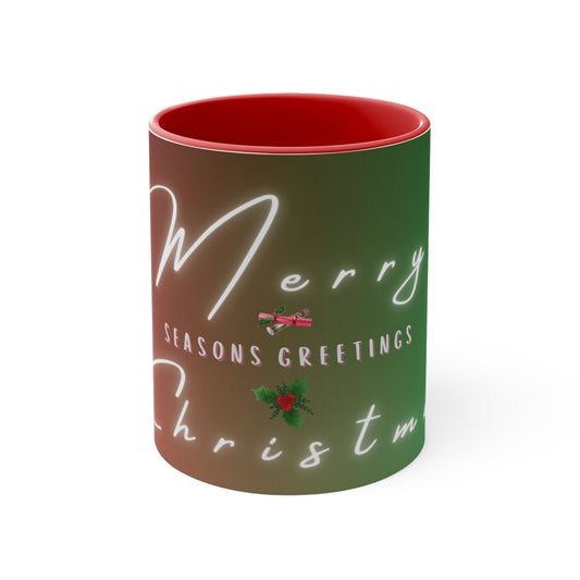Merry Christmas Color Accent Mug — Seasonal Greetings 11oz