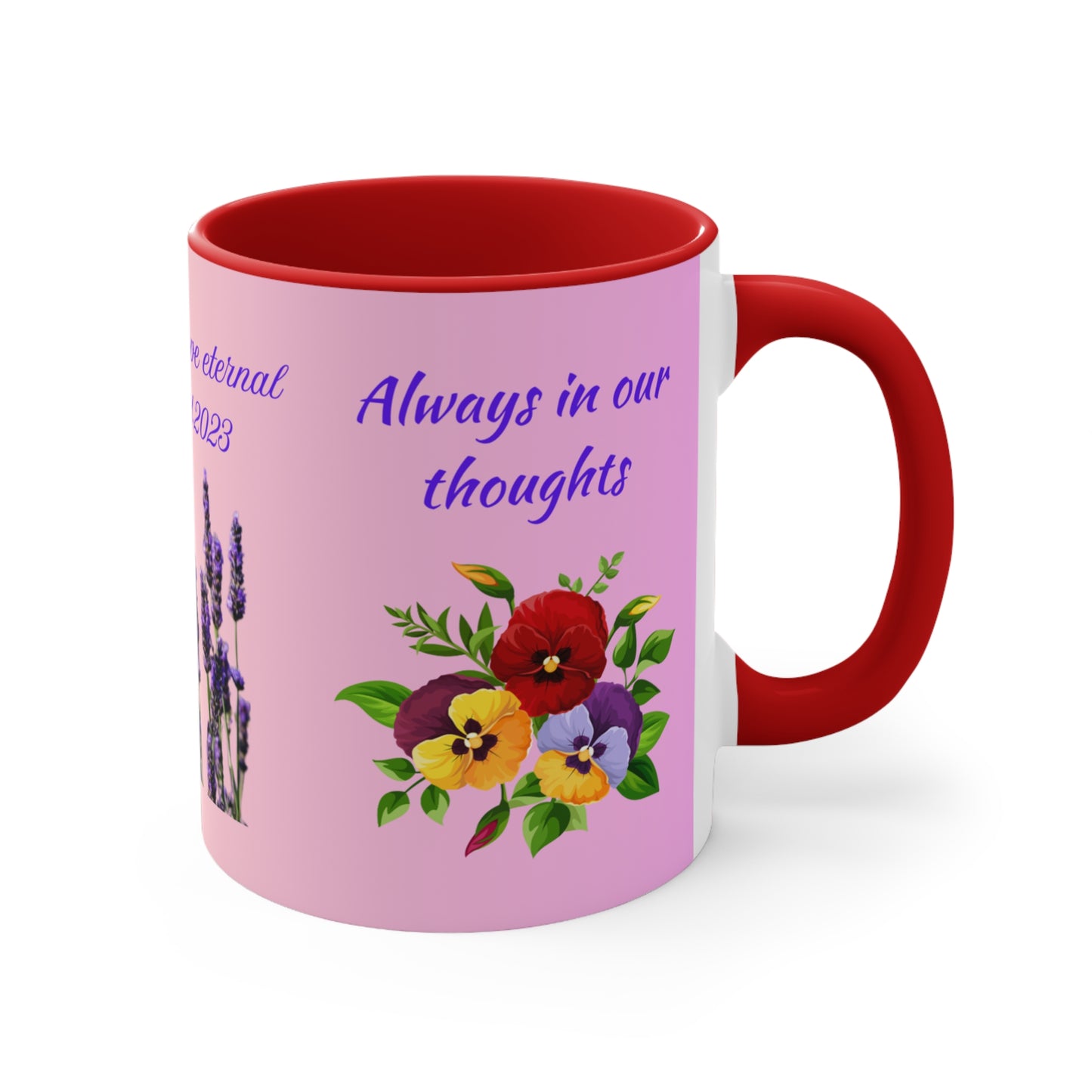 Personalized Memorial Flower Mug — Resting in Love Eternal (11oz Accent Mug)