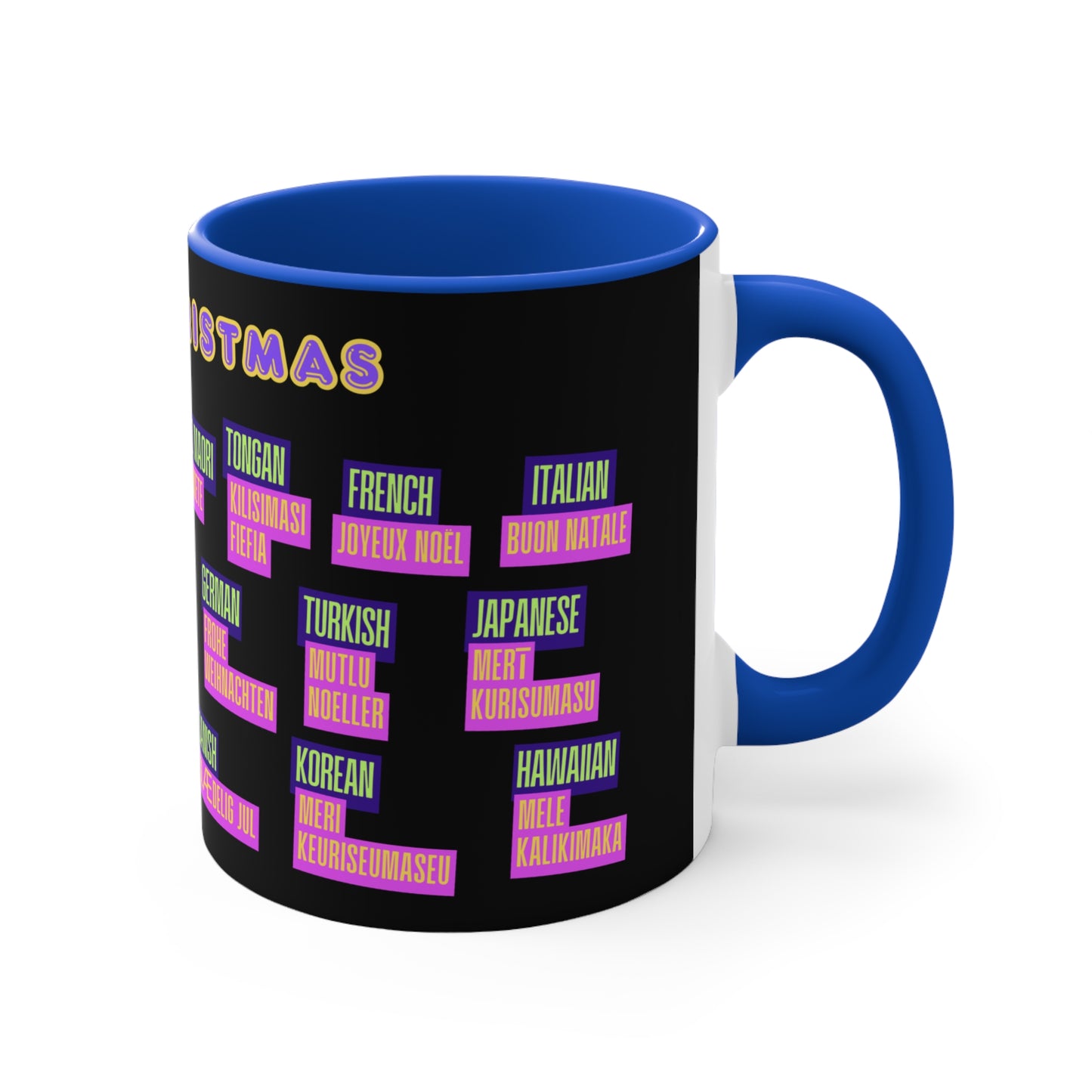 Merry Christmas Translations Mug — Multilingual Holiday Coffee Cup (11oz)