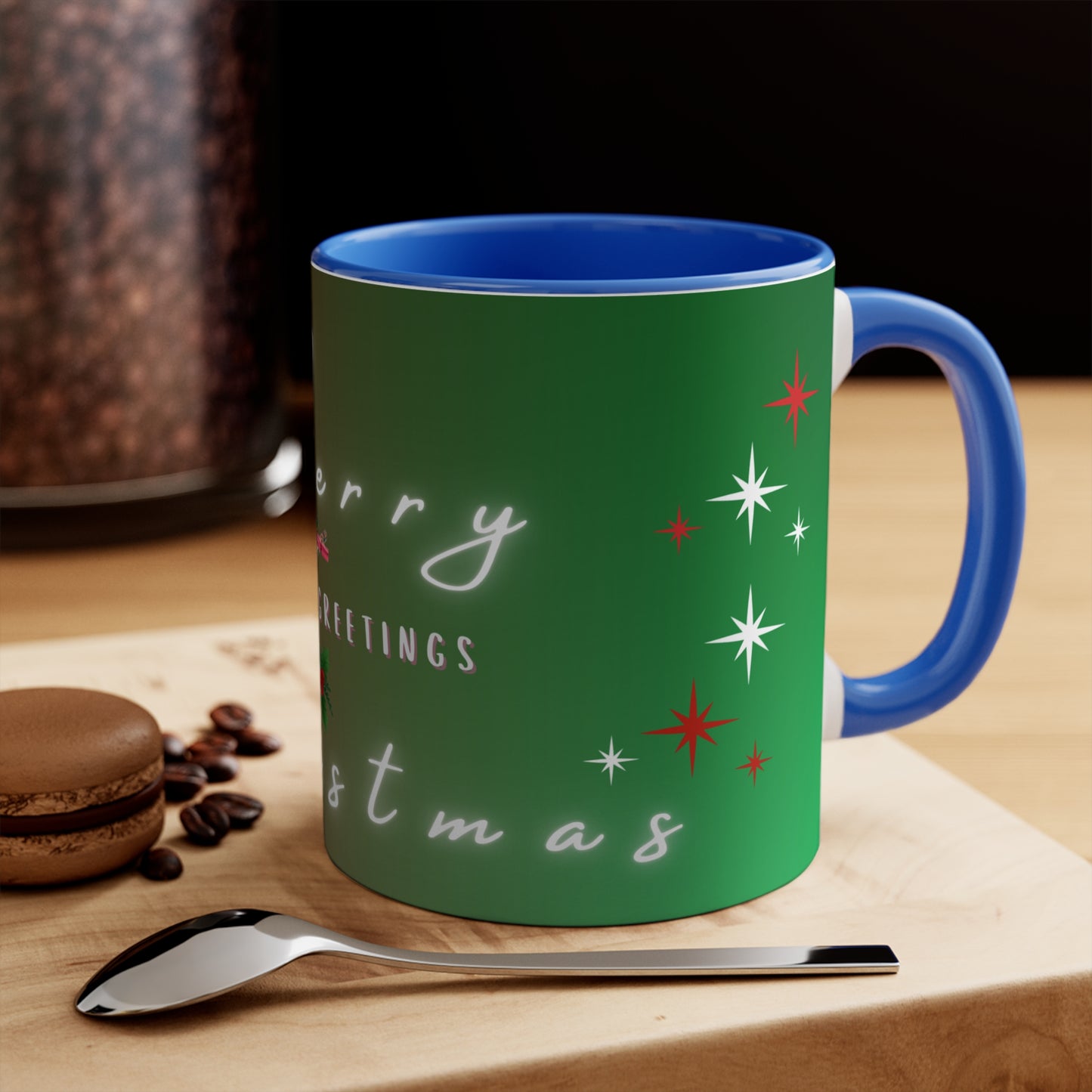 Merry Christmas Color Accent Mug — Seasonal Greetings 11oz