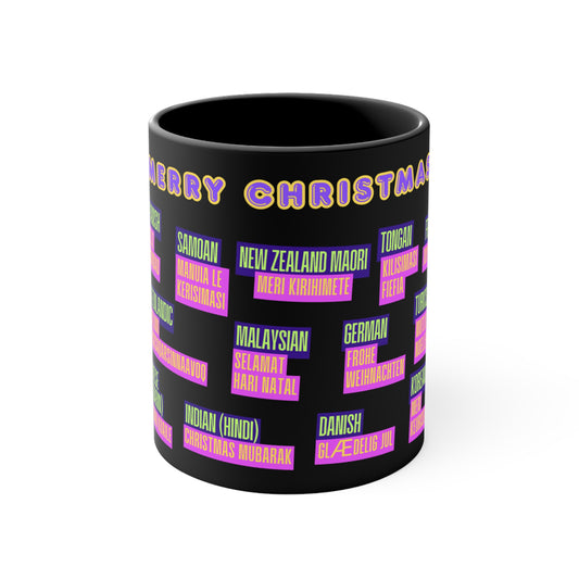 Merry Christmas Translations Mug — Multilingual Holiday Coffee Cup (11oz)