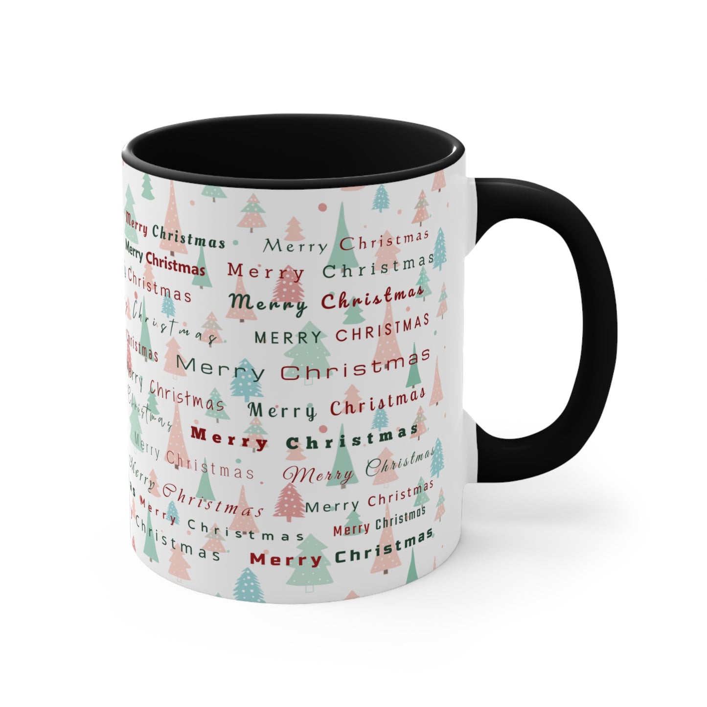 Christmas Trees Pattern Mug — 'Merry Christmas' Accent 11oz