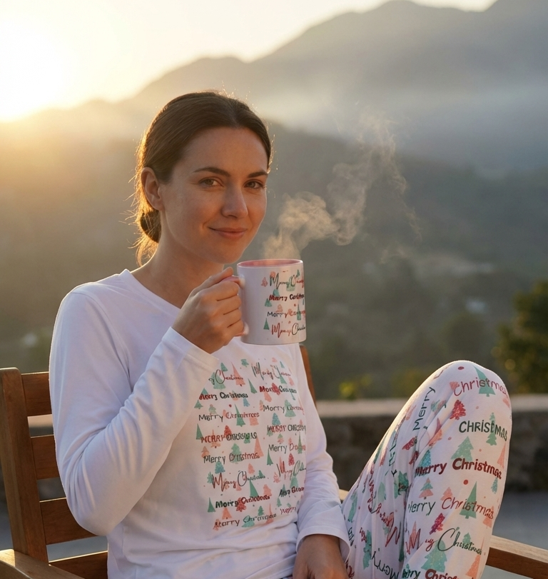 Christmas Trees Pattern Mug — 'Merry Christmas' Accent 11oz